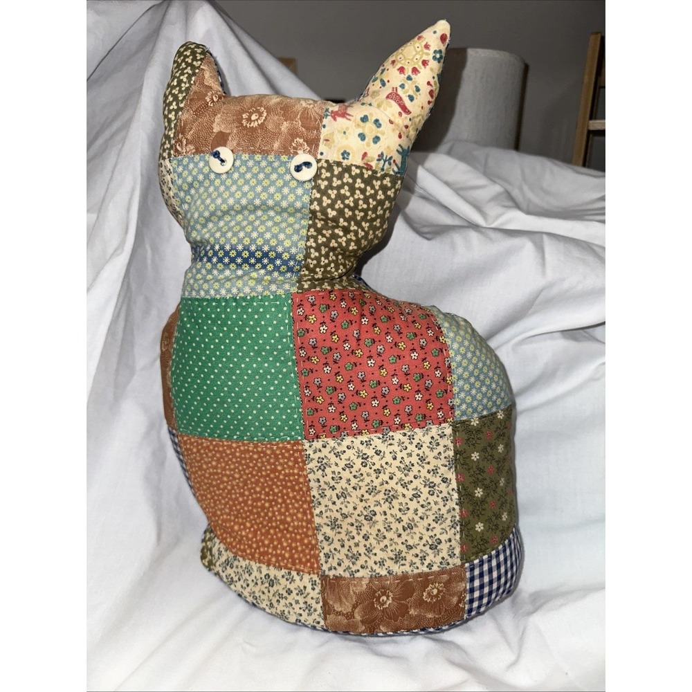 Vintage Handmade Patchwork Fabric Cat‎ Plush 11"